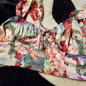 For Love and Lemons cropped floral bustier style floral top